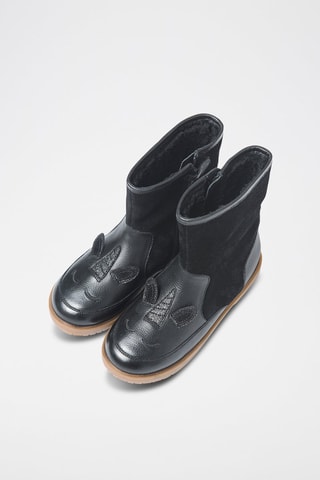 Bottines fourrées à oreilles en cuir Noir