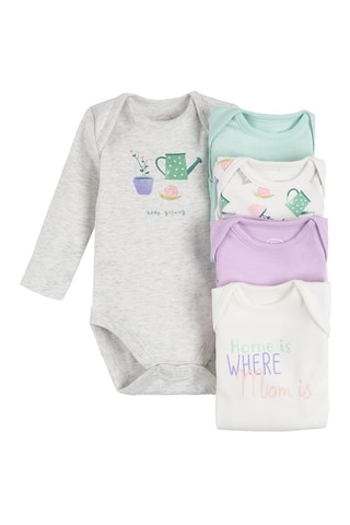 5 bodys - Gris clair chiné, blanc et mauve