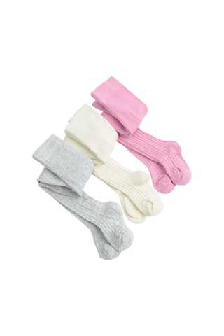 3 collants - Gris chiné, écru et rose