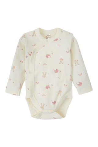 2 bodys en coton biologique - Beige chiné et blanc