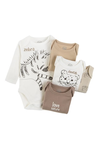 5 bodys en coton biologique - Ecru, marron et beige