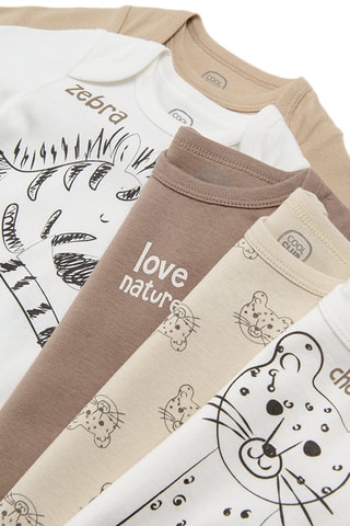 5 bodys en coton biologique - Ecru, marron et beige