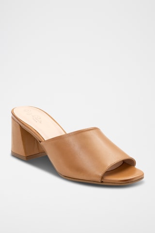 Leren Muiltjes met Hak Aclau - Beige