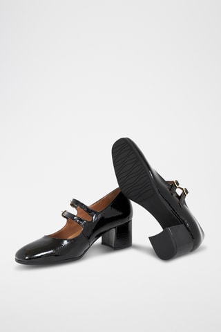 Lakleren Mary Janes met Hak Chela - Zwart