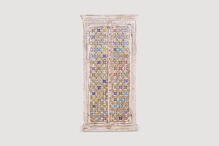 Armoire 2 portes - Blanc vieilli et doré