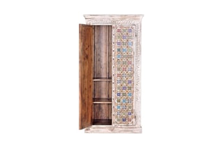 Armoire 2 portes - Blanc vieilli et doré