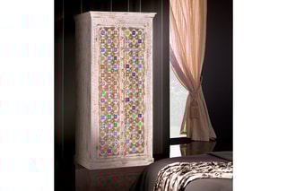 Armoire 2 portes - Blanc vieilli et doré