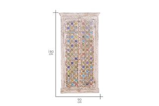 Armoire 2 portes - Blanc vieilli et doré