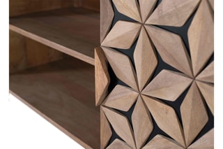 Meuble TV 2 portes - Naturel et noir