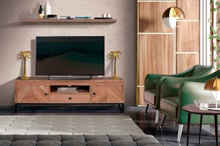 Meuble TV 2 portes - Naturel et noir