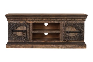 Meuble TV 2 portes en manguier massif - 150 x 61 x 40 cm