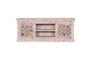 Meuble TV 2 portes - Blanc et doré