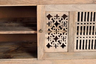 Meuble TV 2 portes - Naturel et argenté