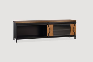Meuble TV 1 porte - Noir et naturel