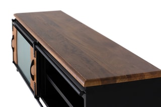 Meuble TV 1 porte - Noir et naturel