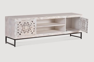 Meuble TV 2 portes - Blanc et naturel