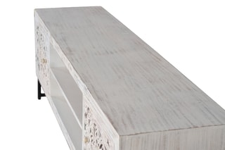 Meuble TV 2 portes - Blanc et naturel