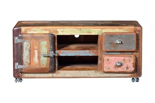 Meuble TV 1 porte - Naturel et rose