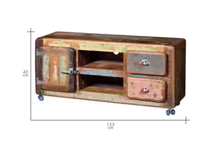 Meuble TV 1 porte - Naturel et rose
