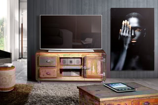 Meuble TV 1 porte - Naturel et rose
