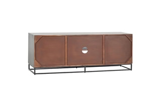 Meuble TV 2 portes - Gris et marron