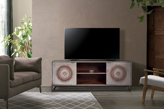 Meuble TV 2 portes - Gris et marron