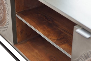 Meuble TV 2 portes - Gris et marron