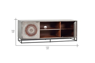 Meuble TV 2 portes - Gris et marron