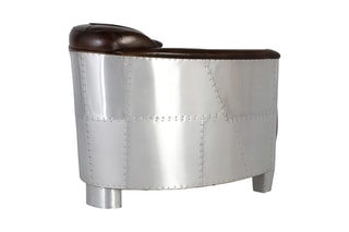 Fauteuil - Marron et argenté - En cuir et aluminium