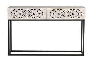 Console 2 tiroirs - Ecru et noir