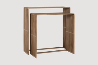 2 consoles gigognes en teck - 75 x 75 x 30/85 x 86 x 30 cm