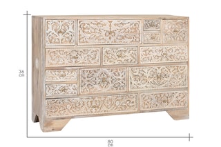 Commode 14 tiroirs en manguier - 115 x 80 x 36 cm