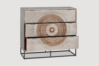 Commode 3 tiroirs - Gris et marron
