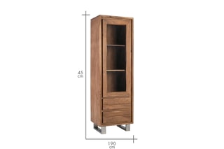 Vitrine 1 porte en bois massif d’acacia - 60 x 190 x 45 cm