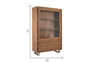 Vitrine 2 portes en bois massif d’acacia - 120 x 190 x 45 cm