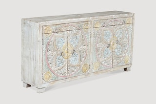 Buffet 4 portes - Blanc vieilli et rose