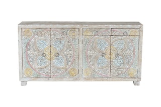 Buffet 4 portes - Blanc vieilli et rose