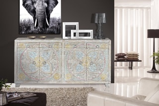 Buffet 4 portes - Blanc vieilli et rose
