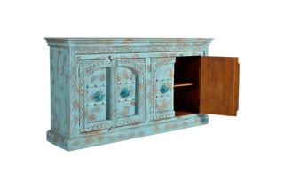 Buffet 4 portes - Bleu et naturel