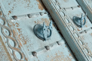 Buffet 4 portes - Bleu et naturel