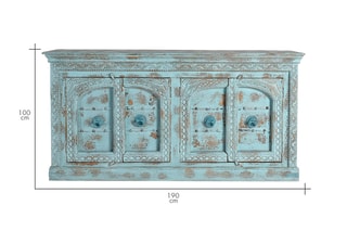 Buffet 4 portes - Bleu et naturel