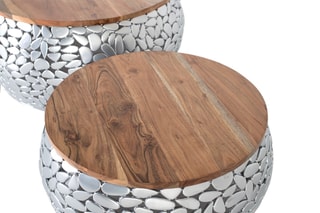2 tables basses - Naturel et argenté