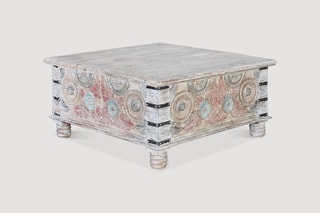 Table basse 2 abattants - Blanc vieilli et naturel