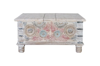 Table basse 2 abattants - Blanc vieilli et naturel