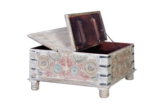 Table basse 2 abattants - Blanc vieilli et naturel