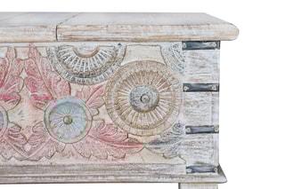 Table basse 2 abattants - Blanc vieilli et naturel