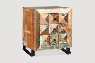 Table d'appoint 3 tiroirs - Naturel et noir