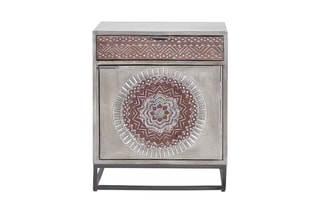 Table d'appoint 1 porte - Gris et marron