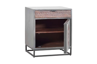 Table d'appoint 1 porte - Gris et marron