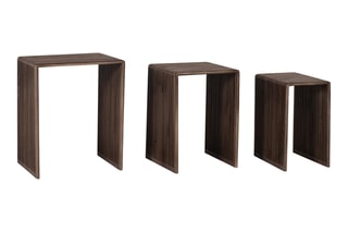 3 tables d’appoint gigognes en teck - 23 x 40 x 33/31 x 45 x 33/40 x 50 x 33 cm